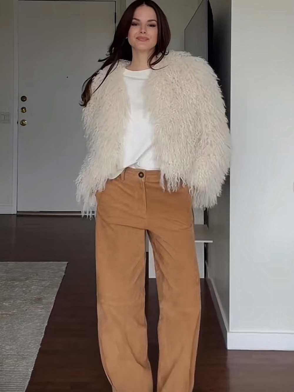 Zara Cream Faux Shearling Cropped Jacket